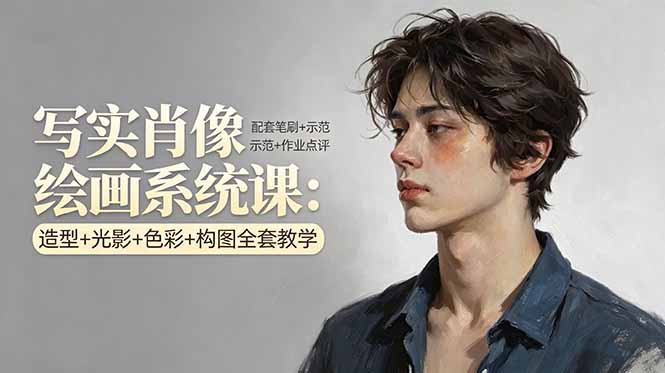 （17967期）写实肖像绘画系统课：造型+光影+色彩+构图全套教学，配套笔刷+示范+作业点评-靠谱项目库