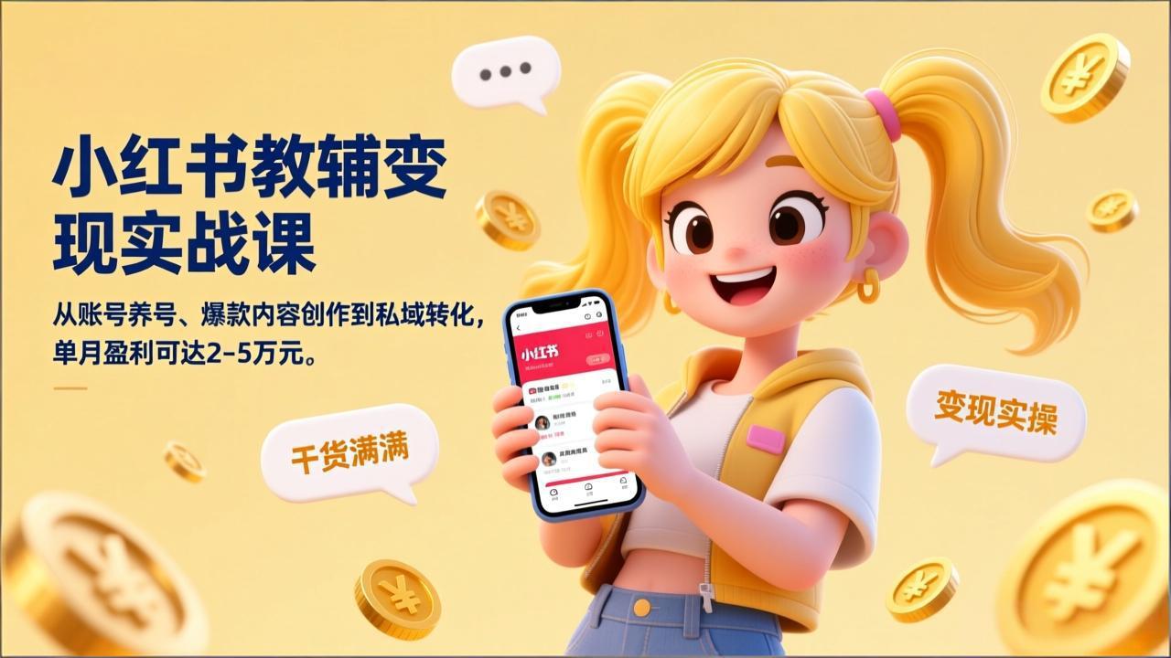 （17334期）小红书教辅变现实战课，从账号养号、爆款内容创作到私域转化，单月盈利可达2-5万元-靠谱项目库