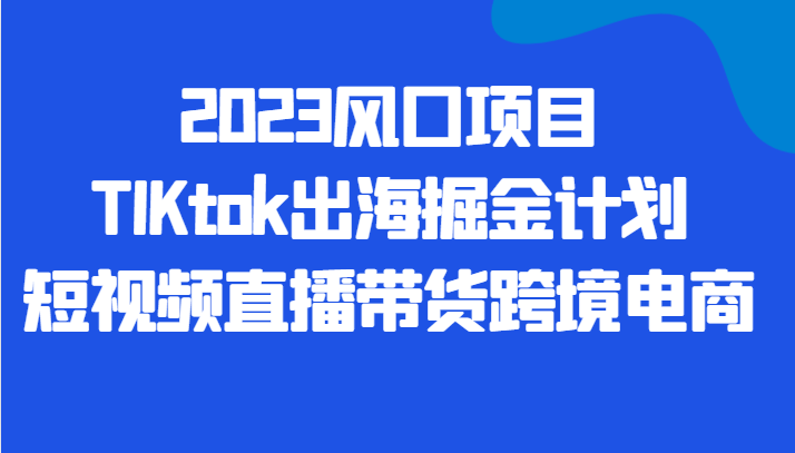 2023风口项目TIKtok出海掘金计划短视频直播带货跨境电商-靠谱项目库