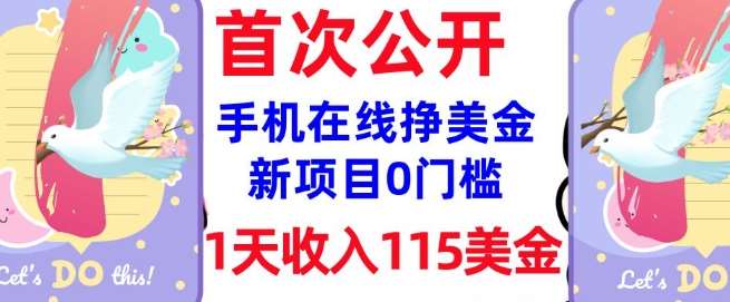 在线挣美金新项目，0门槛，1天收入115美刀，无脑操作，真正被动收入-靠谱项目库