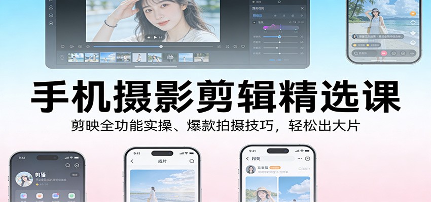 手机摄影剪辑精选课：剪映全功能实操、爆款拍摄技巧，轻松出大片-靠谱项目库
