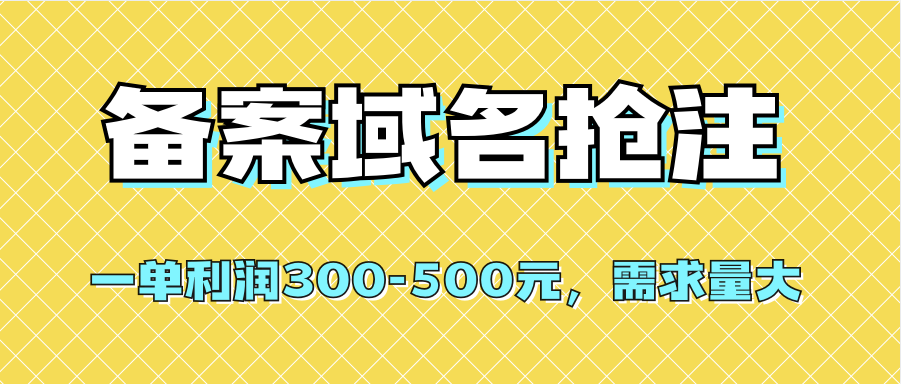 【全网首发】备案域名抢注，一单利润300-500元，需求量大-靠谱项目库