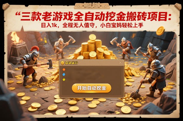 三款老游戏全自动挖金搬砖项目：日入1k，全程无人值守，小白宝妈轻松上手【揭秘】-靠谱项目库
