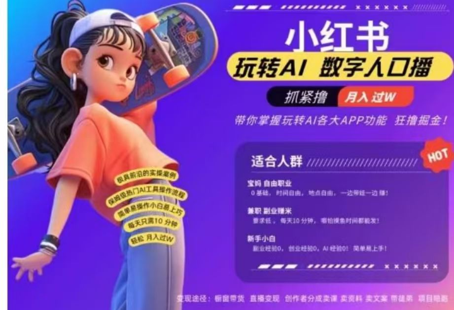 小红书数字人暴力起号，AI改写文案，流量火爆月入破W轻松拿捏，再也不用费劲录口播-靠谱项目库