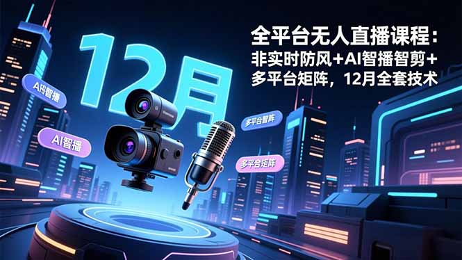 （16754期）全平台无人直播课程：非实时防风＋AI智播智剪＋多平台矩阵，12月全套技术-靠谱项目库