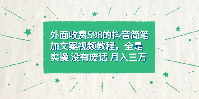外面收费598抖音简笔加文案教程，全是实操 没有废话 月入三万（教程+资料）-靠谱项目库