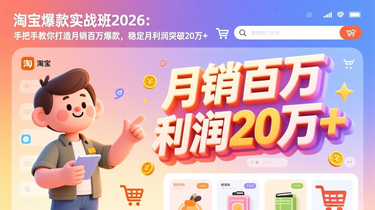 （17401期）淘宝爆款实战班-2026年2月更新：手把手教你打造月销百万爆款，稳定月利润突破20万+-靠谱项目库