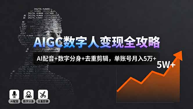 （16143期）AIGC数字人变现全攻略，AI配音+数字分身+去重剪辑，单账号月入5万+-靠谱项目库