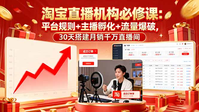 （16087期）淘宝直播机构必修课：平台规则/主播孵化/流量爆破,30天搭建月销千万直播间-靠谱项目库