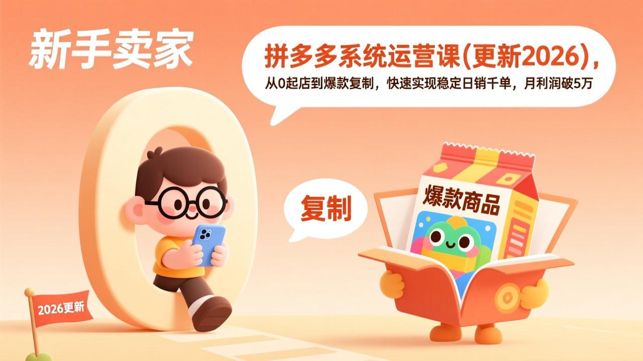 （17807期）拼多多系统运营课(更新3月)，从0起店到爆款复制，快速实现稳定日销千单，月利润破5万-靠谱项目库