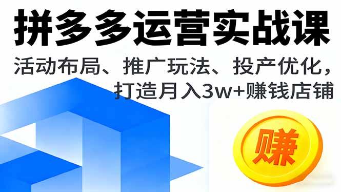 （16135期）拼多多运营实战课，活动布局、推广玩法、投产优化，打造月入3w+赚钱店铺-靠谱项目库