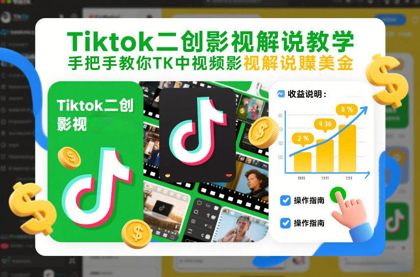 Tiktok二创影视解说教学，手把手教你TK中视频影视解说賺美金（更新26年1月）-靠谱项目库