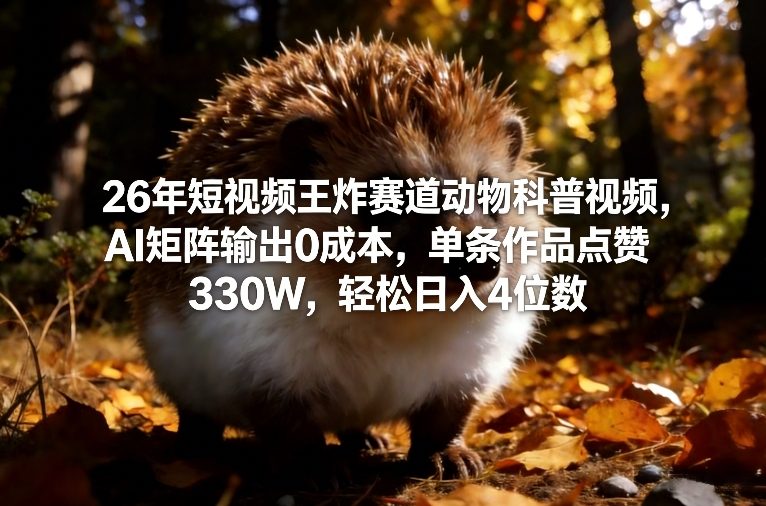 26年短视频王炸赛道动物科普视频，AI矩阵输出0成本，单条作品点赞330W，轻松日入4位数-靠谱项目库