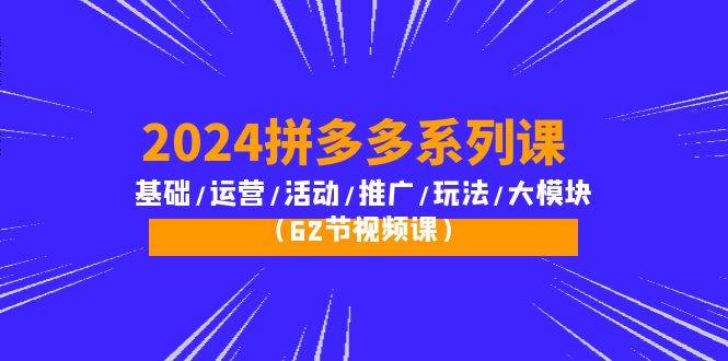 （10019期）2024拼多多系列课：基础/运营/活动/推广/玩法/大模块（62节视频课）-靠谱项目库