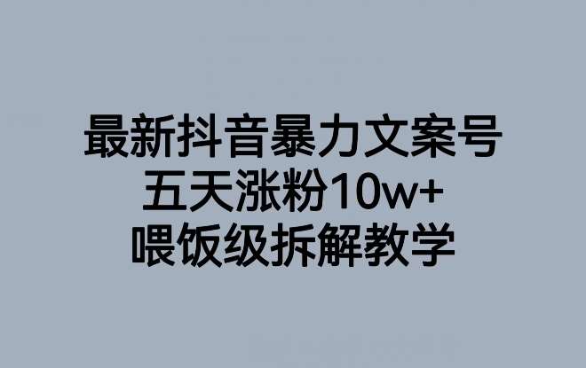 最新抖音暴力文案号，五天涨粉10w+，喂饭级拆解教学-靠谱项目库