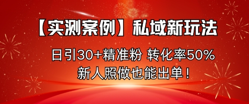 【实测案例】私域新玩法，日引30+精准粉，转化率50%，新人照做也能出单！-靠谱项目库