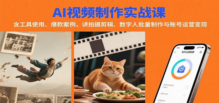 AI视频制作实战：含工具使用、爆款案例，讲拍摄剪辑、数字人批量制作与账号运营变现-靠谱项目库