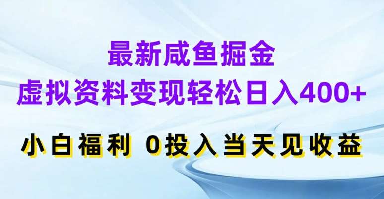 最新咸鱼掘金，虚拟资料变现，轻松日入400+，小白福利，0投入当天见收益【揭秘】-靠谱项目库