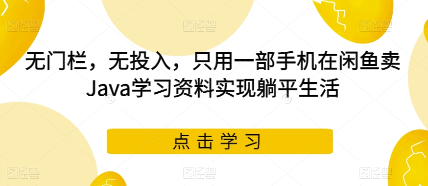 无门栏，无投入，只用一部手机在闲鱼卖Java学习资料实现躺平生活【揭秘】-靠谱项目库