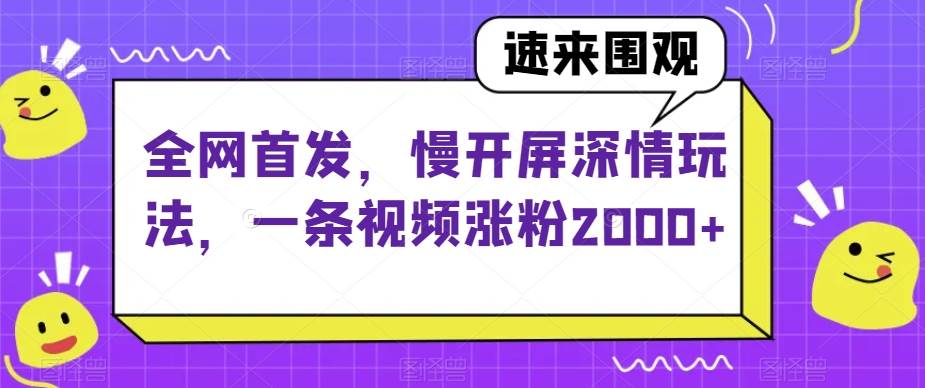 全网首发，慢开屏深情玩法，一条视频涨粉2000+【揭秘】-靠谱项目库