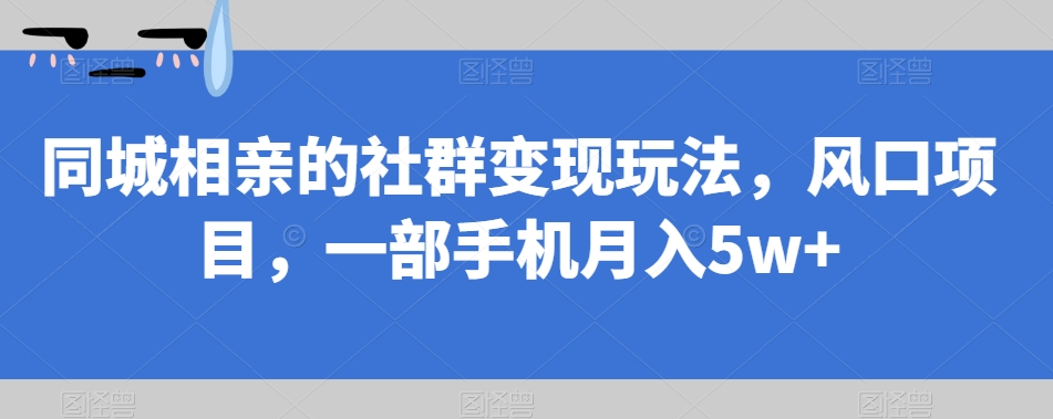 同城相亲的社群变现玩法，风口项目，一部手机月入5w+【揭秘】-靠谱项目库