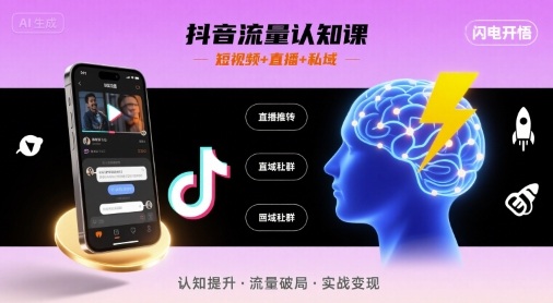 抖音流量认知课，短视频+直播+私域，认知提升，闪电开悟-靠谱项目库