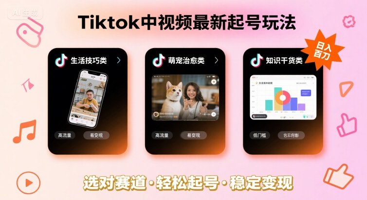 Tiktok中视频最新起号玩法，想要日入百刀，做好这几个赛道就可以了-靠谱项目库