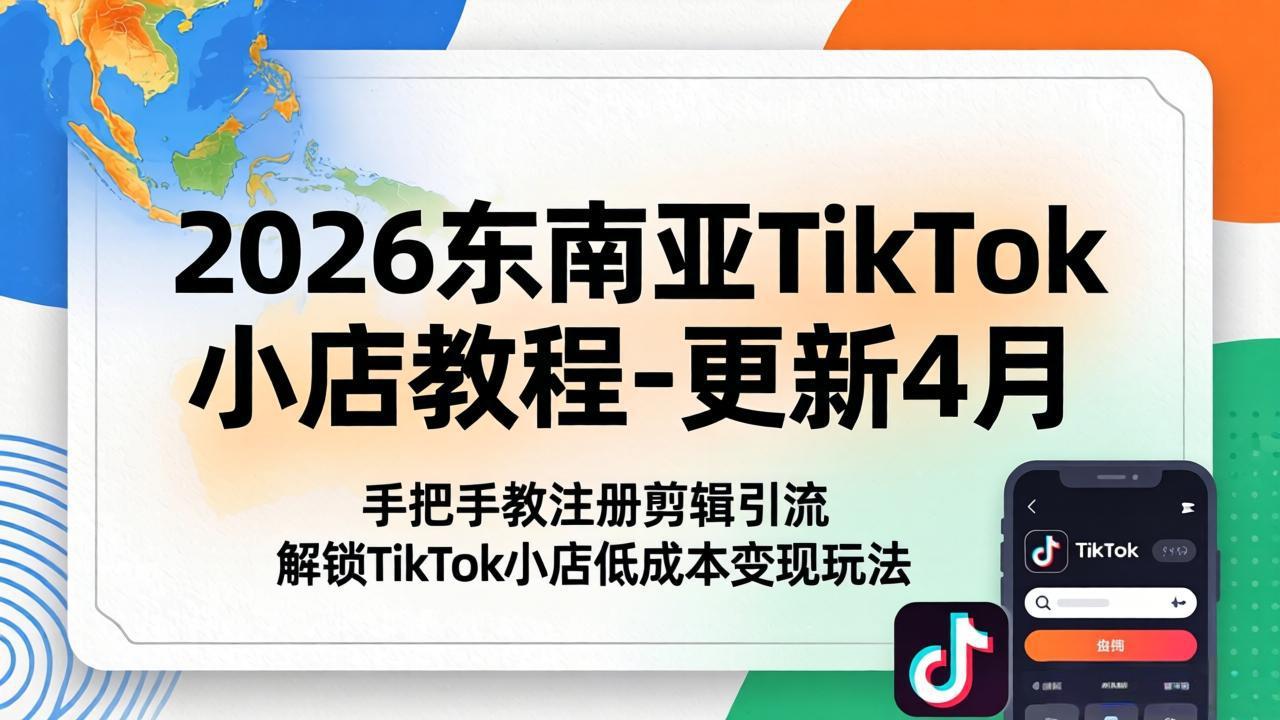 （18180期）2026东南亚TikTok小店教程-更新4月，手把手教注册剪辑引流，解锁TikTok小店低成本变现玩法-靠谱项目库