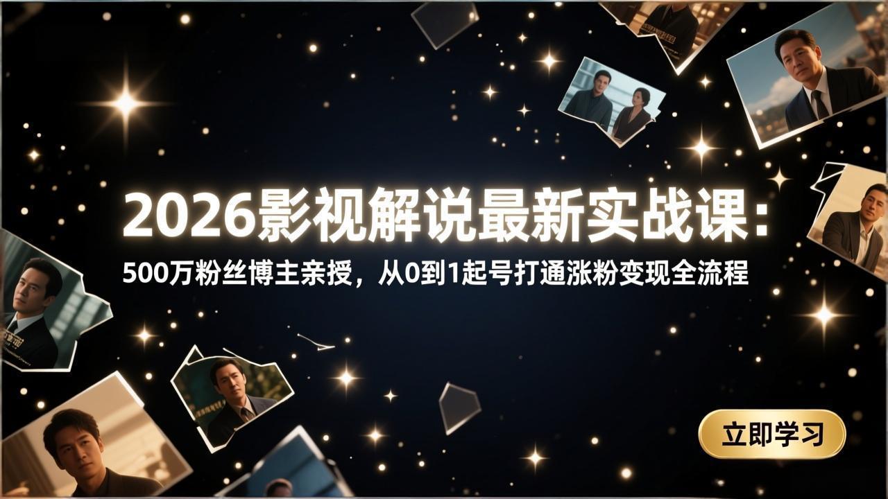 （17530期）2026影视解说最新实战课：500万粉丝博主亲授，从0到1起号打通涨粉变现全流程-靠谱项目库