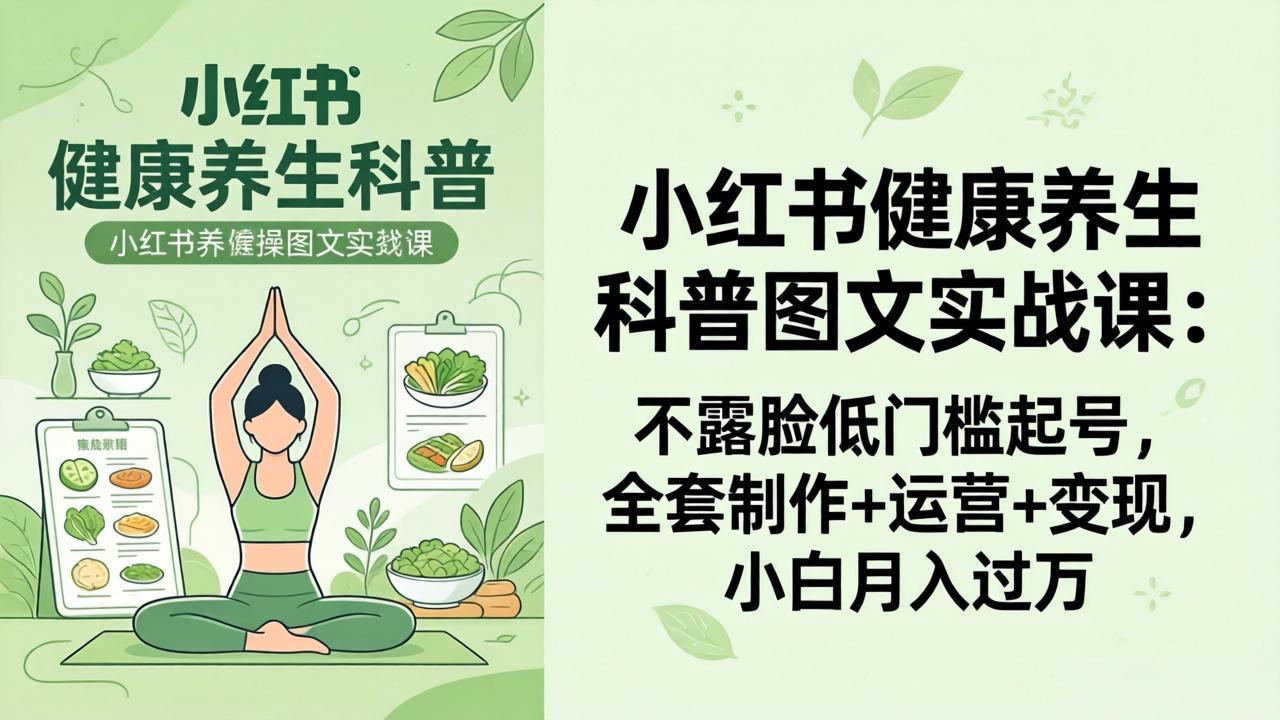 （18033期）2026小红书健康养生科普图文实战课：不露脸低门槛起号，全套制作+运营+变现，小白月入过万-靠谱项目库