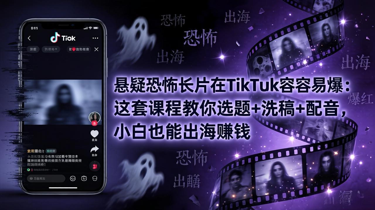 （18220期）悬疑恐怖长片在TikTok最容易爆：这套课程教你选题+洗稿+配音，小白也能出海赚钱-靠谱项目库