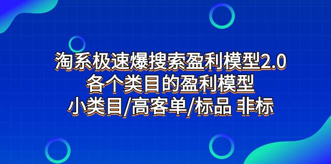 淘系极速爆搜索盈利模型2.0，各个类目的盈利模型，小类目/高客单/标品 非标-靠谱项目库