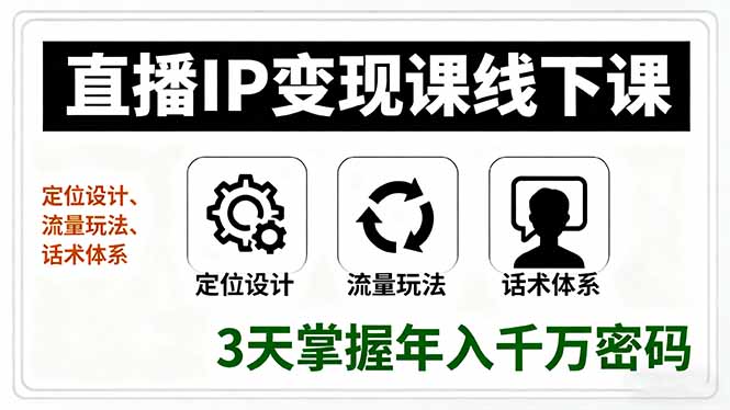 （16065期）直播IP变现课线下课，定位设计、流量玩法、话术体系，3天掌握年入千万密码-靠谱项目库