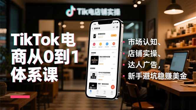 （16818期）TikTok电商从0到1体系课，市场认知、店铺实操、达人广告，新手避坑稳赚美金-靠谱项目库