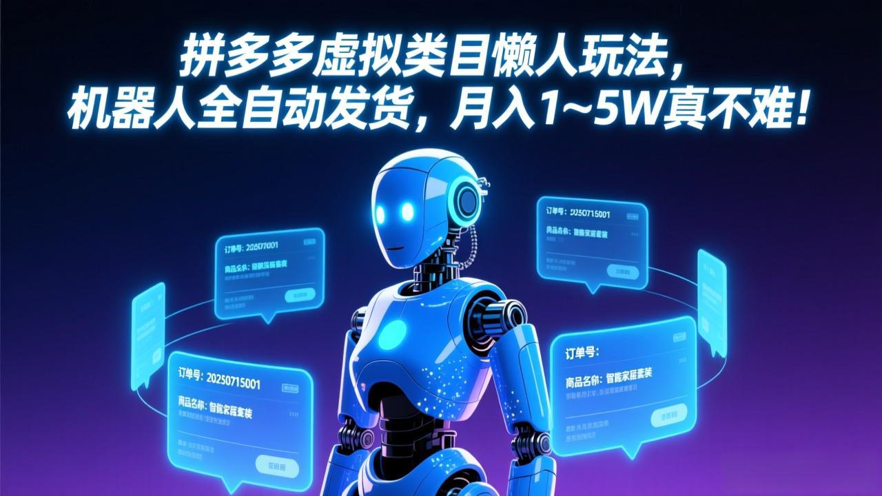 （17547期）拼多多虚拟类目懒人玩法，机器人全自动发货，月入 1-5W 真不难！-靠谱项目库