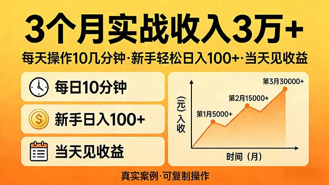 （17639期）3个月实战收入3万+，每天操作10几分钟，新手轻松日入100+，当天见收益-靠谱项目库