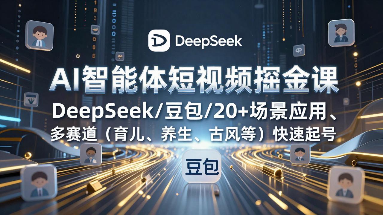 （17365期）AI智能体短视频掘金课，DeepSeek/豆包/20+场景应用、多赛道（育儿、养生、古风等）快速起号-靠谱项目库