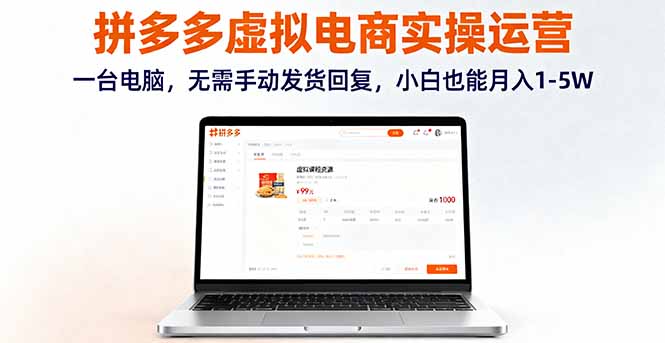 （16138期）拼多多虚拟电商实操运营，一台电脑，无需手动发货回复，小白也能月入1-5W-靠谱项目库