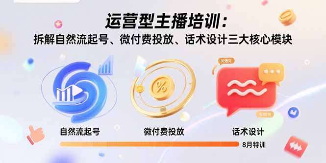 （15654期）运营型主播培训：拆解自然流起号、微付费投放、话术设计三大核心模块-8月-靠谱项目库