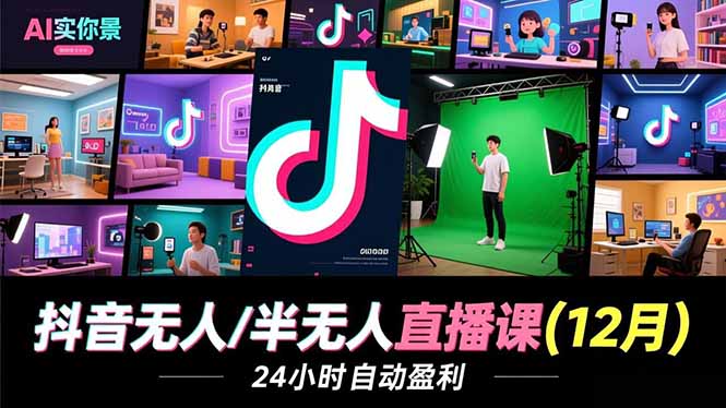 （16771期）抖音无人/半无人直播课(12月)，AI实景、数字人、绿幕、多种玩法、24小时自动盈利-靠谱项目库