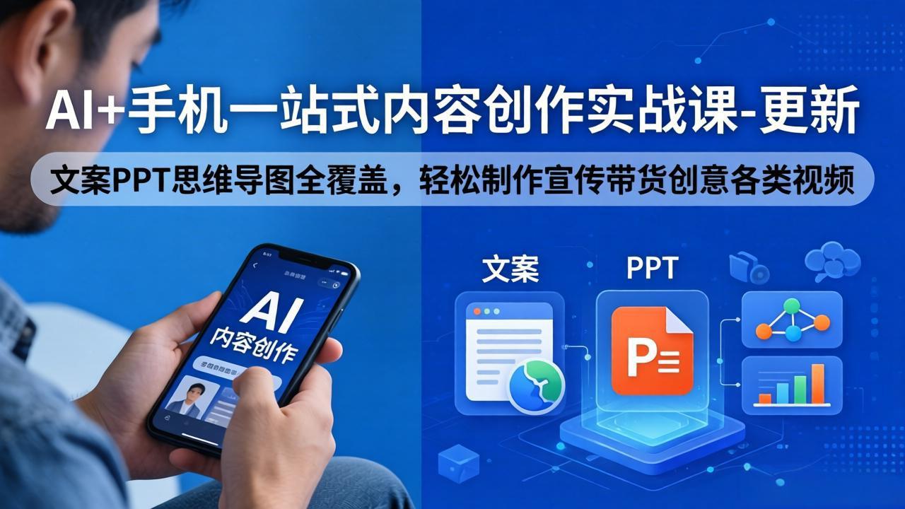 （18204期）AI+手机一站式内容创作实战课-更新，文案PPT思维导图全覆盖，轻松制作宣传带货创意各类视频-靠谱项目库
