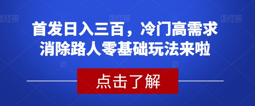 首发日入三百，冷门高需求消除路人零基础玩法来啦【揭秘】-靠谱项目库