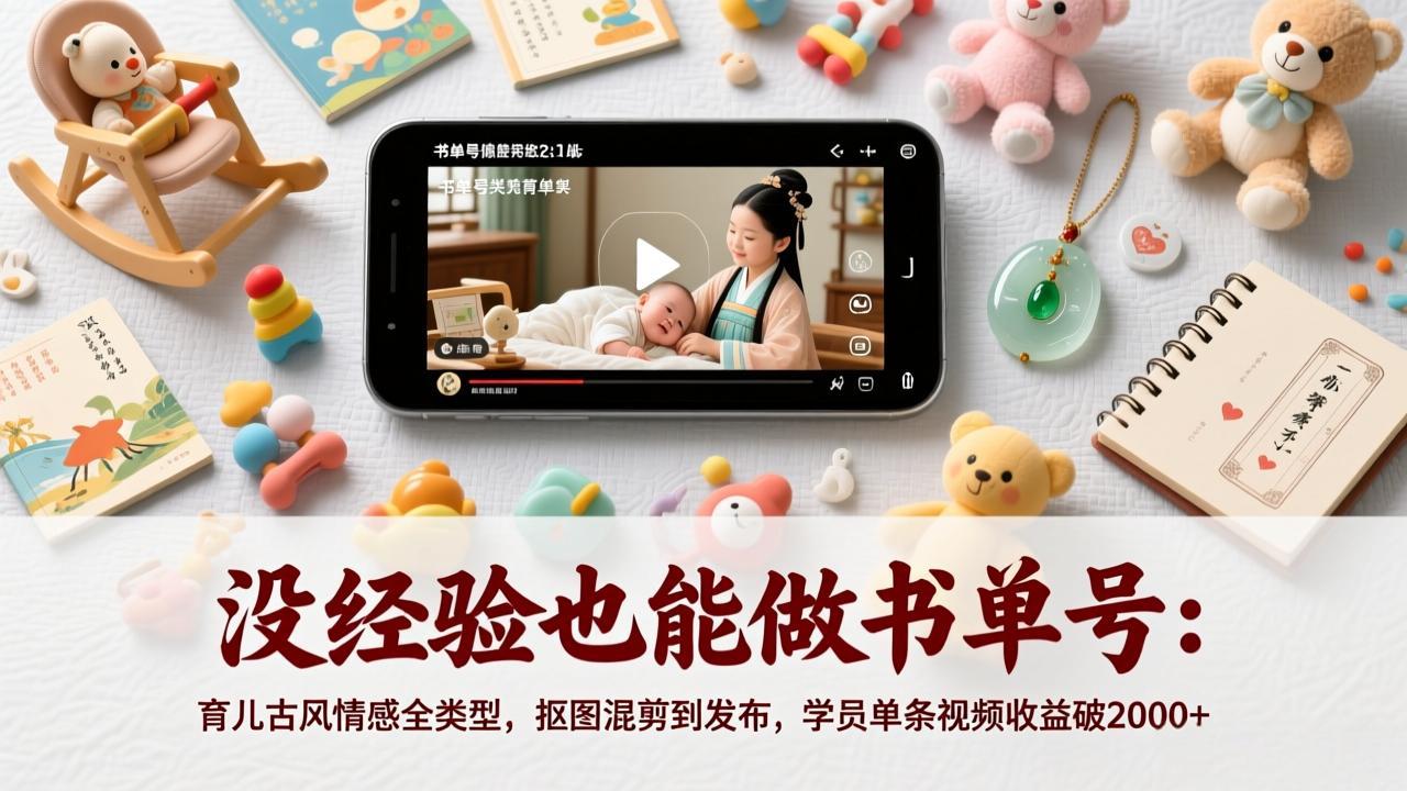 （17389期）没经验也能做书单号：育儿古风情感全类型，抠图混剪到发布，学员单条视频收益破2000+-靠谱项目库