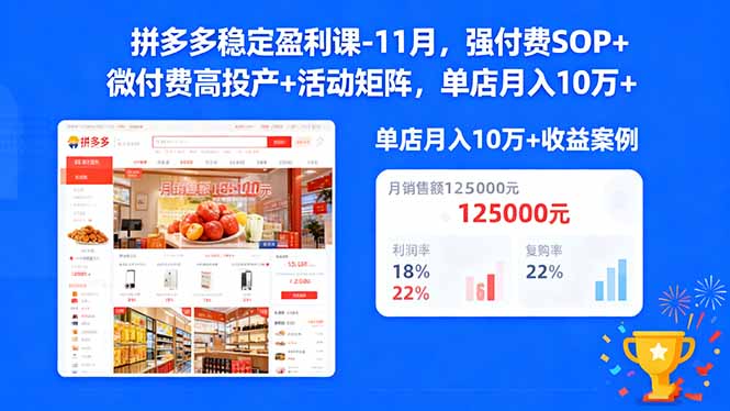 （16473期）拼多多稳定盈利课-11月，强付费SOP+微付费高投产+活动矩阵，单店月入10万+-靠谱项目库