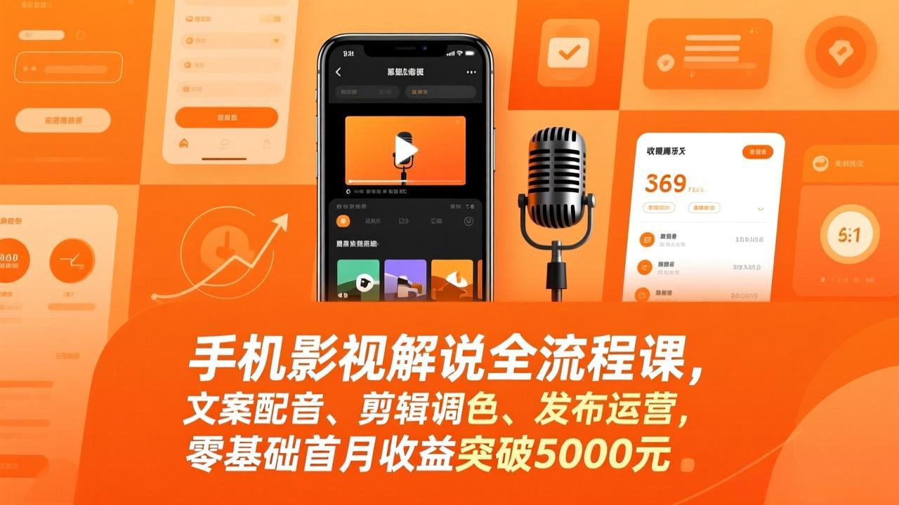 （17391期）手机影视解说全流程课，文案配音、剪辑调色、发布运营，零基础首月收益突破5000元-靠谱项目库