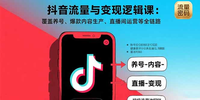 （15824期）抖音流量与变现逻辑课：覆盖养号、爆款内容生产、直播间运营等全链路-靠谱项目库