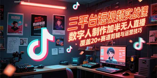 （15265期）三平台短视频实战课，数字人制作加半无人直播，覆盖20+赛道剪辑与运营技巧-靠谱项目库