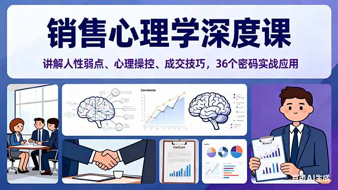 （16456期）销售心理学深度课，讲解人性弱点、心理操控、成交技巧，36个密码实战应用-靠谱项目库