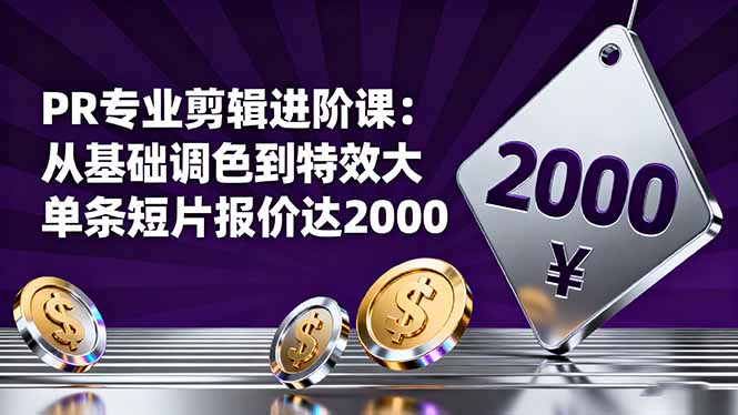 （16381期）PR专业剪辑进阶课：从基础调色到特效大片的进阶技能，单条短片报价达2000-靠谱项目库