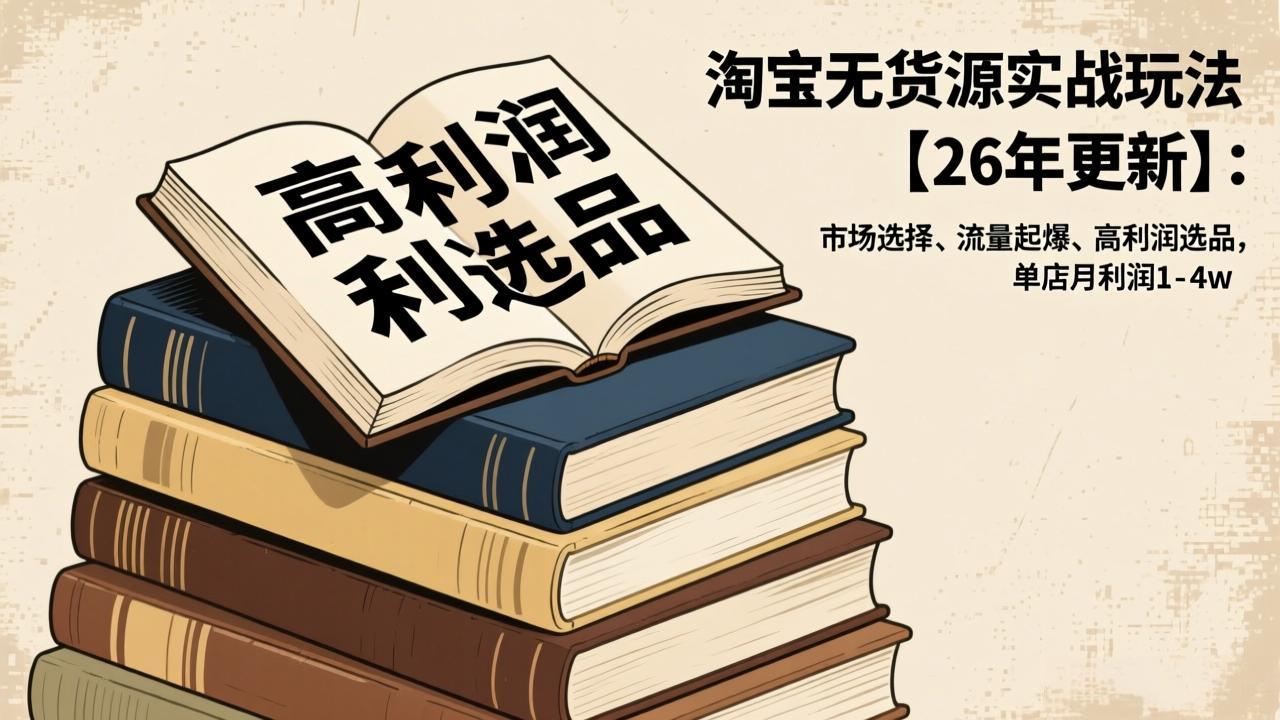 （17046期）淘宝无货源实战玩法【26年更新】：市场选择、流量起爆、高利润选品，单店月利润1-4w-靠谱项目库
